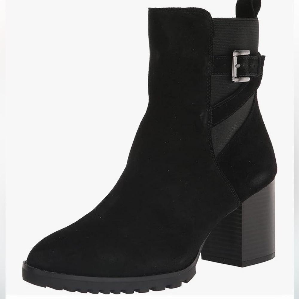NEW $169 BORN x Zappos Black suede waterproof ankle boot heel women size 12